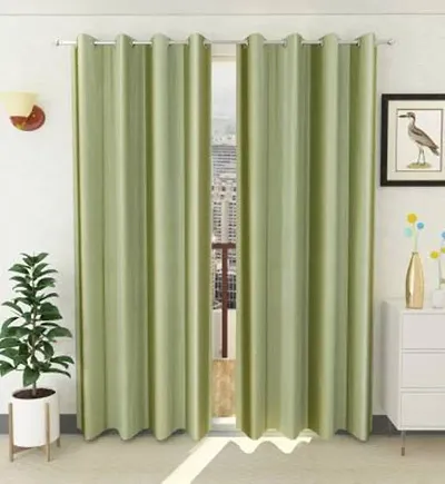 Indian Furnishing Polyresin Solid Grommet Window Curtain, 7 Feet, Green, Pack of 2, Eyelet