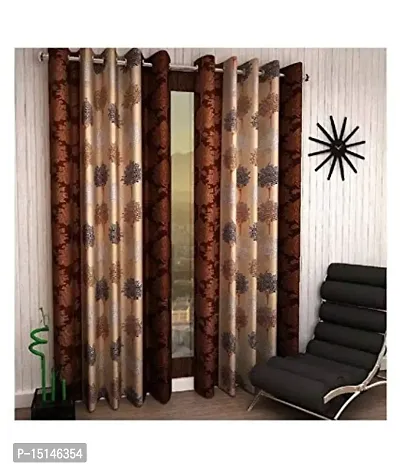 N2c Polyester Window semi-Transparent Eyelet Curtains_Brown (Set of 2, 5 feet)-thumb0