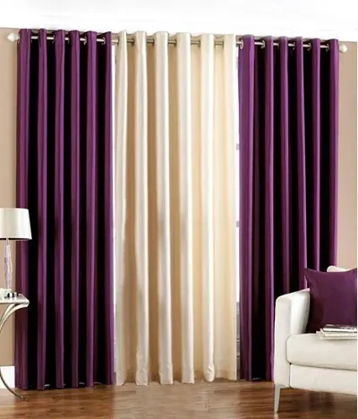 Indian Online Mall Stylish Polyester Plain Curtain Set - Curtain(Wine and Cream)