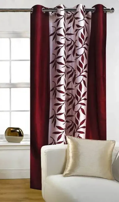 Panipat Textile Hub Polyester Door Curtain - 210 x 121 cm, Floral Maroon