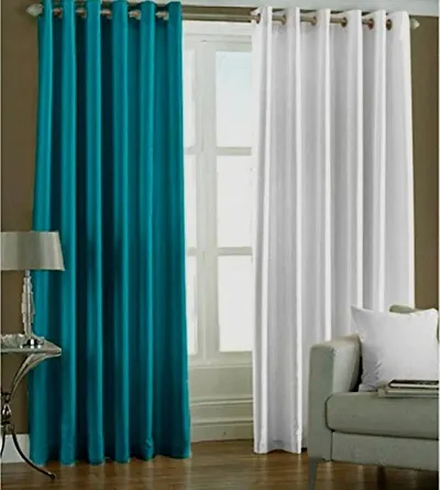 Indian Online Mall Stylish Polyester Plain Curtain Set - Curtain(Aqua Blue and White)