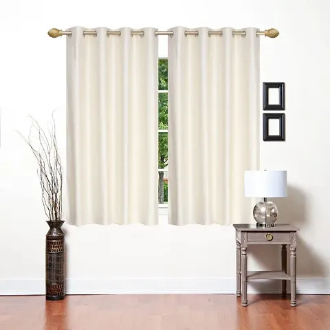 The Conversion Set of 2 Pcs Premium Heavy Long-Crush Fabric Plain Cream Color with Eyelet Curtain