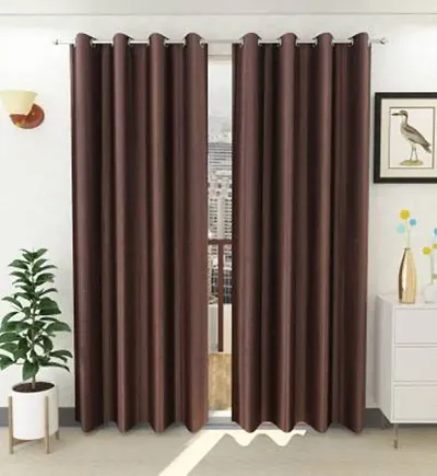 Indian Furnishing Polyresin Solid Grommet Window Curtain, 7 Feet, Chocolate, Pack of 2
