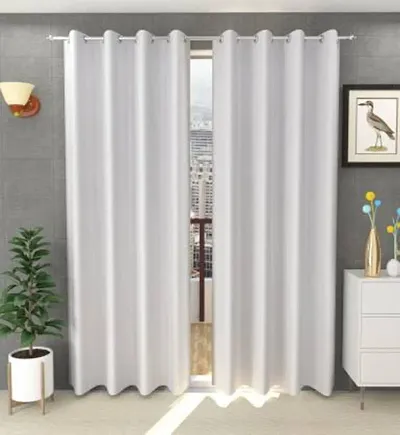 Indian Furnishing Polyresin Solid Grommet Window Curtain, 7 Feet, White, Pack of 2