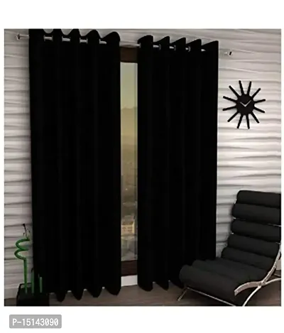 N2c Polyester Window Transparent Eyelet Curtains_Black (Set of 2, 5 feet)