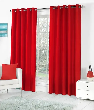 AH ARTSY HOME Modern Plain Diamond Crush Eyelet 100% Polyester Door Curtain Set of 2 (4x7ft, Red)