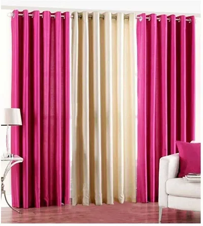 Panipat Textile Hub 274 cm (9 ft) Polyester Long Door Curtain (Pack of 3) (Solid, Pink:Cream)