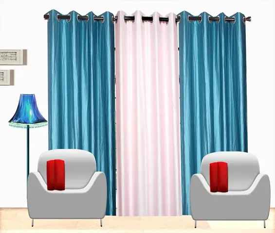 Solid Polyester Eyelet Fitting Curtains Set Of 3 Vol 2