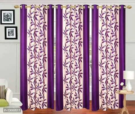 Elegant Polyester Semi Transparent Long Door Curtain- Pack Of 3