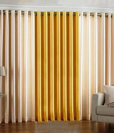 GS Traders Royal Polyester Solid Plain Crush Curtains for Door 7 Feet Set of 3 (Yellow & Cream, Long Window/Door - 7 Feet), Grommets