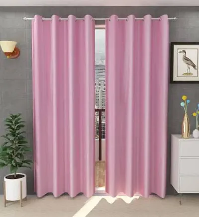Indian Furnishing Polyresin Solid Grommet Window Curtain, 7 Feet, Pink, Pack of 2