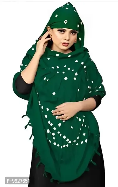 Long Stylish Handmade Bandhej Bandhani  Scarves Mehndi Green (Pack of 1)-thumb2
