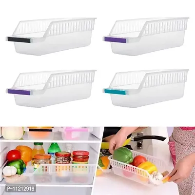 AD PLAST 4 Pcs Plastic Fridge Space Saver Organizer Storage Rack Tray Box Refrigerator Storage Organisers for Fruits/Vegetables Kitchen Rack  (Plastic, White)-thumb0