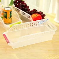 AD PLAST 4 Pcs Plastic Fridge Space Saver Organizer Storage Rack Tray Box Refrigerator Storage Organisers for Fruits/Vegetables Kitchen Rack  (Plastic, White)-thumb1