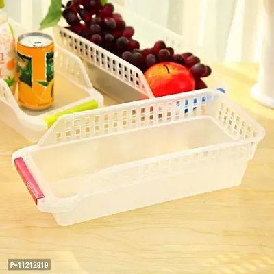 AD PLAST 4 Pcs Plastic Fridge Space Saver Organizer Storage Rack Tray Box Refrigerator Storage Organisers for Fruits/Vegetables Kitchen Rack  (Plastic, White)-thumb2