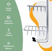 AD PLAST  Double Layer Soap Dish Storage Organizer Holder and Stainless Steel Hook Self-Adhesive Stainless Steel Waterproof Kitchen Bathroom (Pack of 1)-thumb2