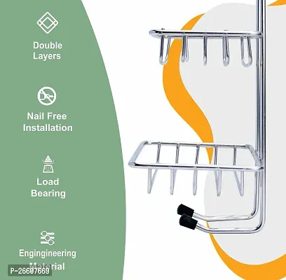 AD PLAST  Double Layer Soap Dish Storage Organizer Holder and Stainless Steel Hook Self-Adhesive Stainless Steel Waterproof Kitchen Bathroom (Pack of 1)-thumb3