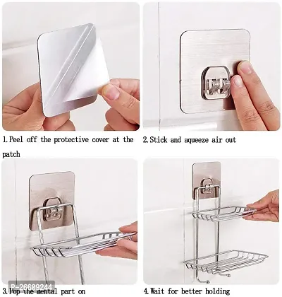 AD PLAST Self-Adhesive Stainless Steel Wall Hanging Soap Storage Rack -Soap Stand for Bathroom -Soap Dish Holder for Kitchen -Soap Case-Double Layer Soap Tray - Bathroom (Pack of 2)-thumb2