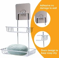 AD PLAST Double Layer Soap Holder  Single Layer Stand for Bathroom Shower Wall Kitchen Sink With Self Adhesive Sticker Storage Rack Hanging Waterproof Dish Box Case (Combo)-thumb1