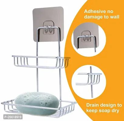 AD PLAST Double Layer Soap Holder  Single Layer Stand for Bathroom Shower Wall Kitchen Sink With Self Adhesive Sticker Storage Rack Hanging Waterproof Dish Box Case (Combo)-thumb2