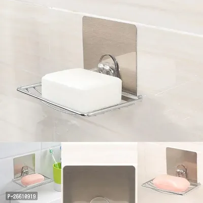 AD PLAST Double Layer Soap Holder  Single Layer Stand for Bathroom Shower Wall Kitchen Sink With Self Adhesive Sticker Storage Rack Hanging Waterproof Dish Box Case (Combo)-thumb3