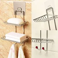 AD PLAST Self-Adhesive Stainless Steel Wall Hanging Soap Storage Rack -Soap Stand for Bathroom -Soap Dish Holder for Kitchen -Soap Case-Double Layer Soap Tray - Bathroom (Pack of 1)-thumb1