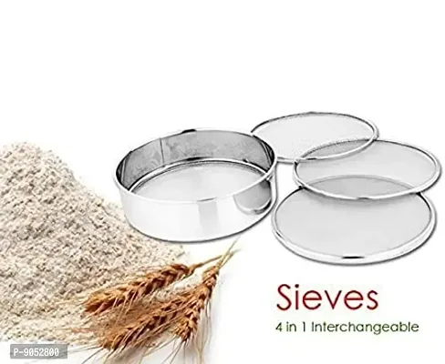 4 in 1 Stainless Steel Interchangeable Sieve Set, Flour Chalni, Spices, Food Strainers,Atta Maida Strainer (Set Of-04)-thumb3