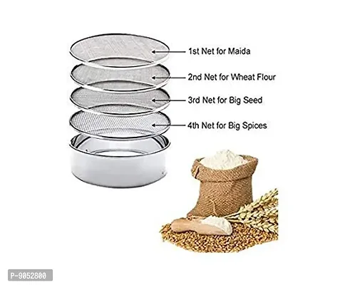 4 in 1 Stainless Steel Interchangeable Sieve Set, Flour Chalni, Spices, Food Strainers,Atta Maida Strainer (Set Of-04)-thumb4