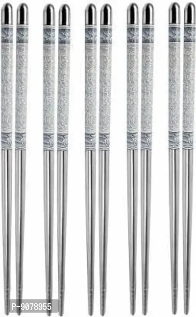Eating Training Decorative Cooking Chewing Stainless Steel Chinese Japanese Korean Vietnamechopstick Silver Pack Of 10-thumb0