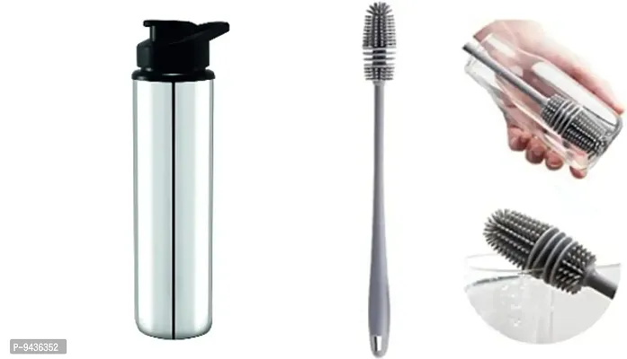 Spinfluencs Stainless Steel Sipper 1 Litre Leakage Proof Water Bottle For Home  Kitchen,Office,School,Gym,Travelling (With Free Bottle Cleaning Brush) (Pack Of-01, 1000ML)-thumb0