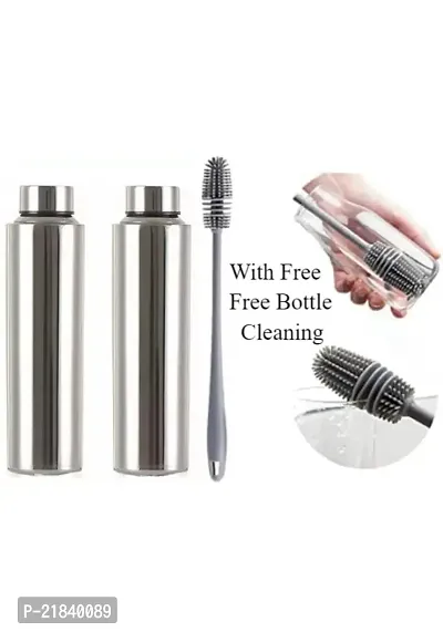 Spinfluencs Stainless Steel Bottle With Free Bottle Cleaning Brush (1000 ML Pack Of-02)