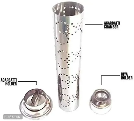 Stainless Steel Incense Stick Holder Agarbatti Stand with Dhoop Holder and Ash Catcher For Office,Home,Temple (Pack Of-01)-thumb2