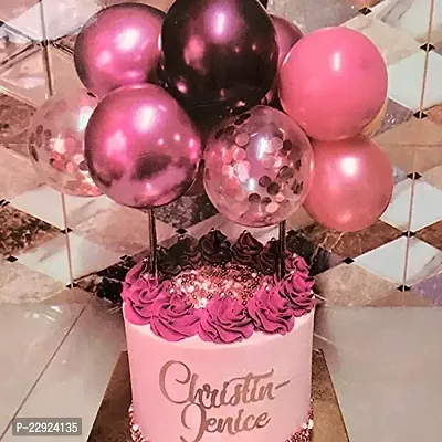 Hippity Hop Balloons Cake Toppers 5 Inch With 10 Mini Balloons With 2 Sticks 2 Tape For Cake Decorations Pack Of 1 Pc Dark Pink Pink Confetti Rose Gold Balloon-thumb0