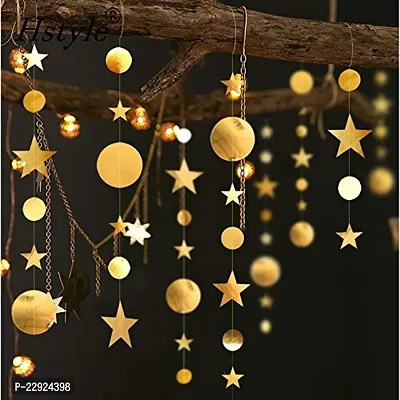Hippity Hop The Party Collective Mirror Gold Party Decoration Circle Dot Star Garland Banner Bright Paper Streamer Hanging Glitter Star Bunting Banner Backdrop For Birthday Event Decoration