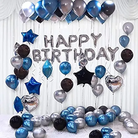 Hippity Hop Happy Birthday Balloons Decoration Kit 31 Pcs Combo Set For 1Set Happy Birthday Balloons 30Pcs Blue Black And Silver Metalic Balloon For Birthday Decoration Party