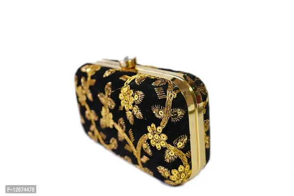 Stylish Black Synthetic Self Pattern Clutches For Women-thumb0