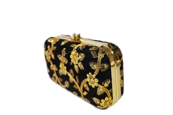 Velvet Embroidered Clutch for Women, Ethnic Clutch for Girls, Bridal Clutch Bags (Black)