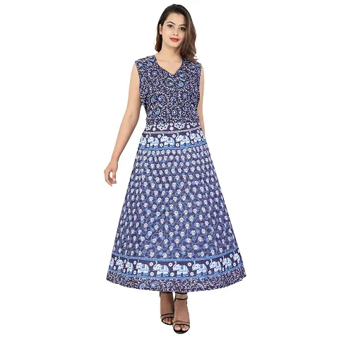 Rangun Women's Jaipuri Maxi Long Dress (Free Size MultiColor)