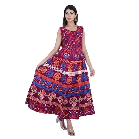 Jaipuri Printed Long Womens Maxi one Piece Dress Free Size