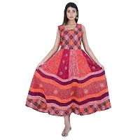 Rangun Presents Red Color Jaipuri Printed Long Women's Maxi one Piece Dress Free Size-thumb4