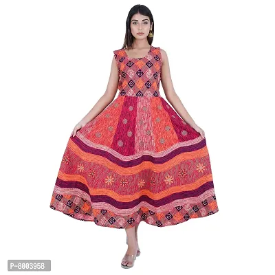 Rangun Presents Red Color Jaipuri Printed Long Women's Maxi one Piece Dress Free Size-thumb5