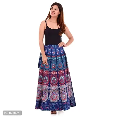 Rangun Women's Printed Cotton Wrap Around Skirt (Blue, Free Size)