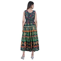 Rangun Presents Green Color Jaipuri Printed Long Women's Maxi one Piece Dress Free Size-thumb1