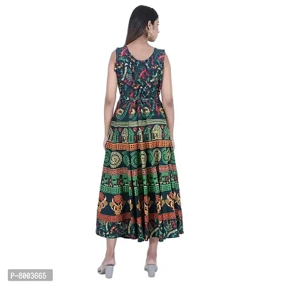 Rangun Presents Green Color Jaipuri Printed Long Women's Maxi one Piece Dress Free Size-thumb2