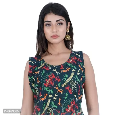 Rangun Presents Green Color Jaipuri Printed Long Women's Maxi one Piece Dress Free Size-thumb3