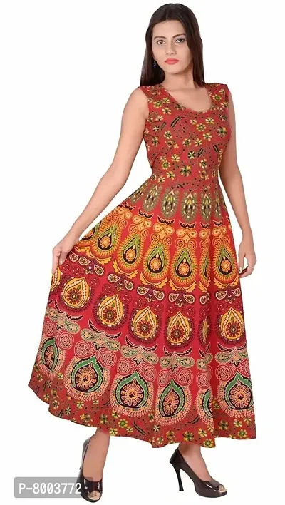 Rangun Cotton Women's Cotton Jaipuri Printed Maxi Long Dress (Free Size MultiColor)-thumb0