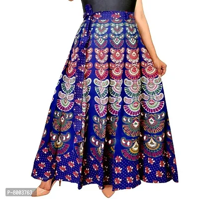 Rangun Women's Cotton Printed Wrap Around Skirt ( SkirtL_75, Blue, Free Size)-thumb0