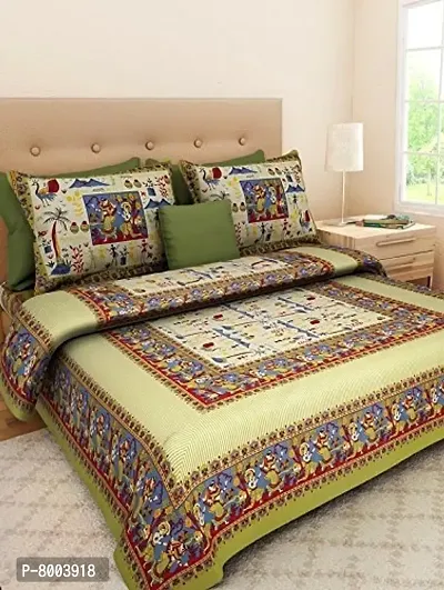 Rangun 100% Pure Cotton 120 TC Printed Double Bedsheet with 2 Pillow Cover (215 x 240 cm)