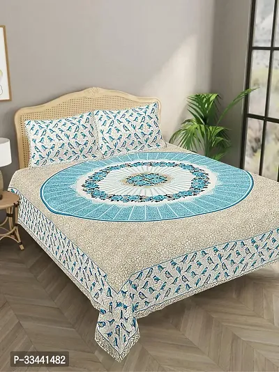 Comfortable Cotton Printed King Bedsheet with Two Pillow Covers