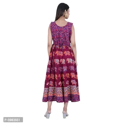 Rangun Presents Maroon Color Jaipuri Printed Long Women's Maxi one Piece Dress Free Size-thumb2